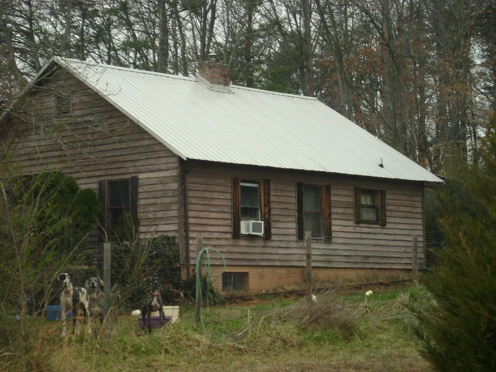 White metal roof on an old wood sided farmhouse, from a Metal Roof Installation job in Lake Placid
